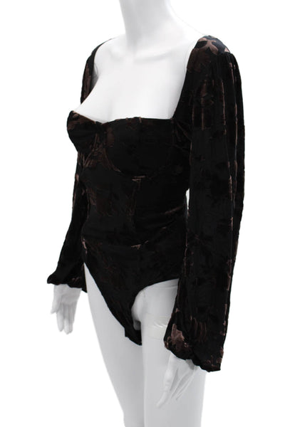ASTR Women Velvet Floral Square Neck Long Sleeve Bodysuit Size L