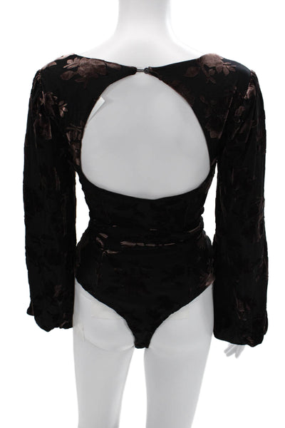 ASTR Women Velvet Floral Square Neck Long Sleeve Bodysuit Size L