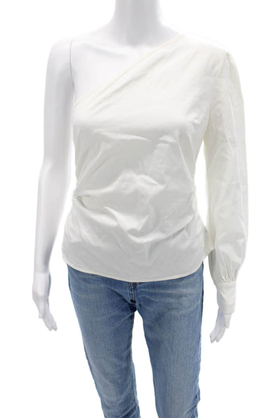 Superdown Women White Solid Zip Long Sleeve Cotton Spandex Blouse Size M