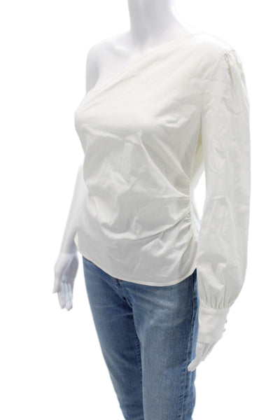 Superdown Women White Solid Zip Long Sleeve Cotton Spandex Blouse Size M