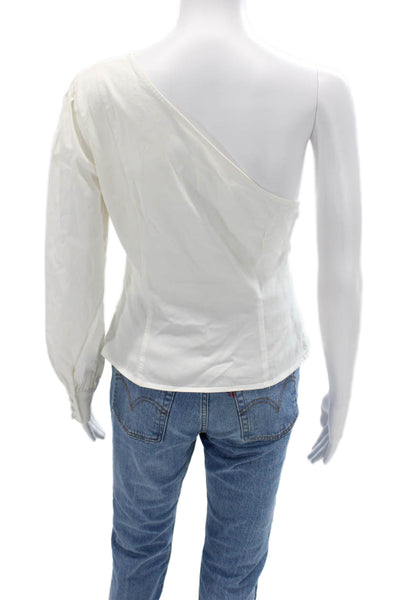 Superdown Women White Solid Zip Long Sleeve Cotton Spandex Blouse Size M