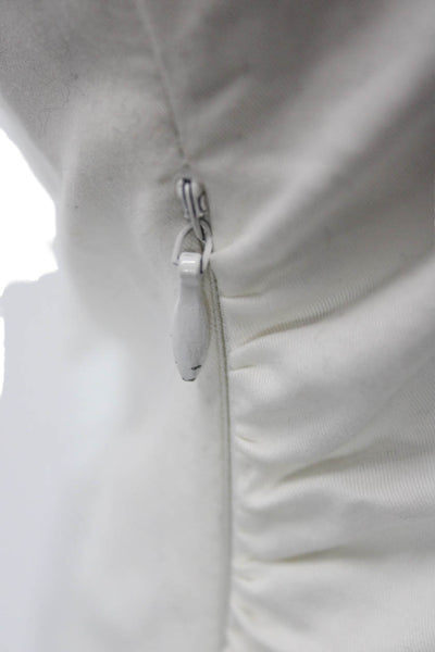 Superdown Women White Solid Zip Long Sleeve Cotton Spandex Blouse Size M