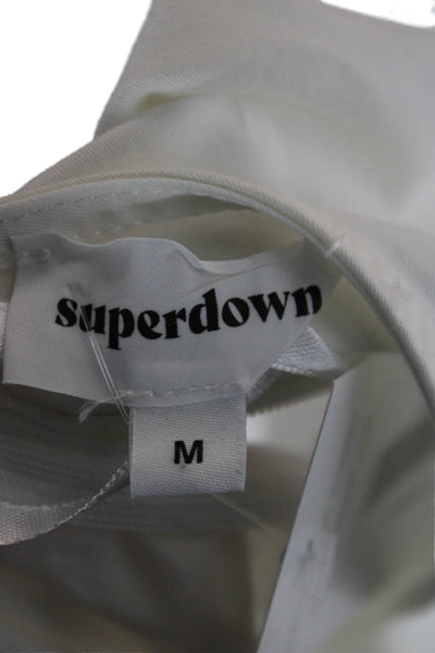 Superdown Women White Solid Zip Long Sleeve Cotton Spandex Blouse Size M