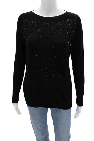 Metric Knits Womens Pullover Sweater Black Viscose Blend Long Sleeve Size M