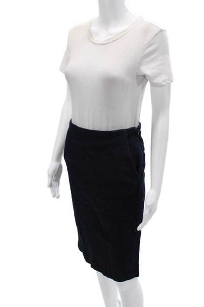 Ralph Lauren Women Dark Blue Straight Pencil Skirt Cotton Knee Length Size 4