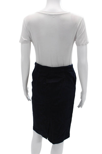 Ralph Lauren Women Dark Blue Straight Pencil Skirt Cotton Knee Length Size 4
