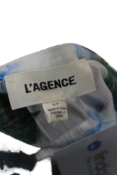 L'Agence Women Blue Floral Round Neck Long Sleeve Button Up Blouse Size S