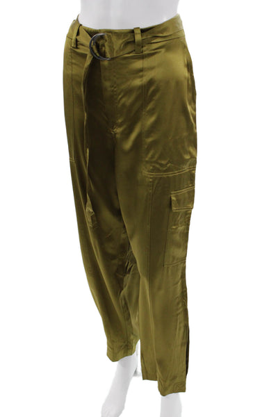 Banana Republic Womens Cropped Cargo Silk Pants Green Solid Buckle Size 16