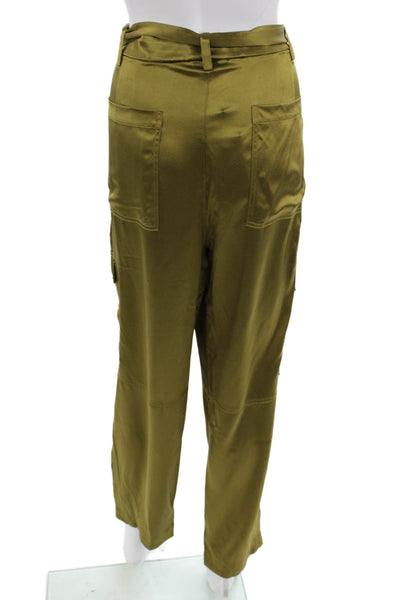 Banana Republic Womens Cropped Cargo Silk Pants Green Solid Buckle Size 16