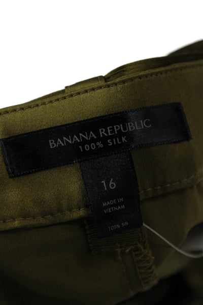 Banana Republic Womens Cropped Cargo Silk Pants Green Solid Buckle Size 16