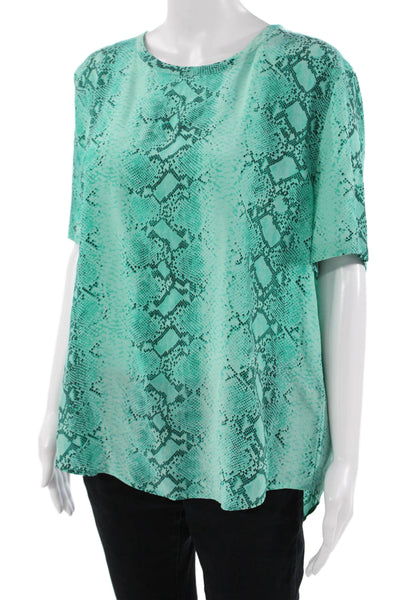 Equipment Femme Women Silk Animal Print Short Sleeve Crew Neck Blouse Size L
