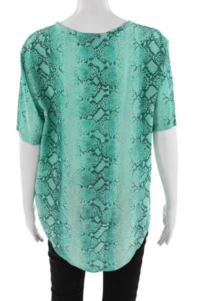 Equipment Femme Women Silk Animal Print Short Sleeve Crew Neck Blouse Size L