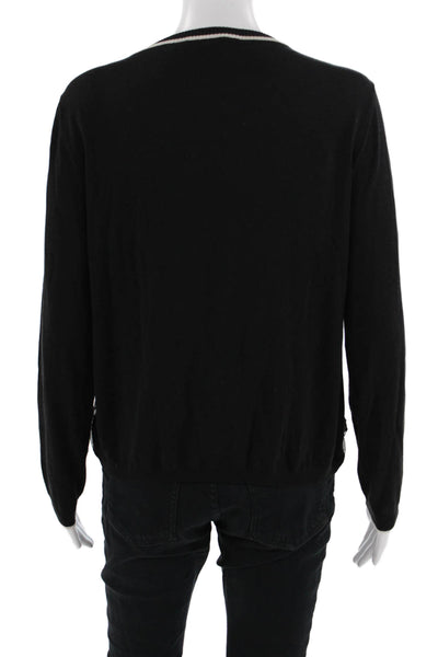 Max Mara Womens Cashmere Blend Check Long Sleeve Top Round Neck Black Size S
