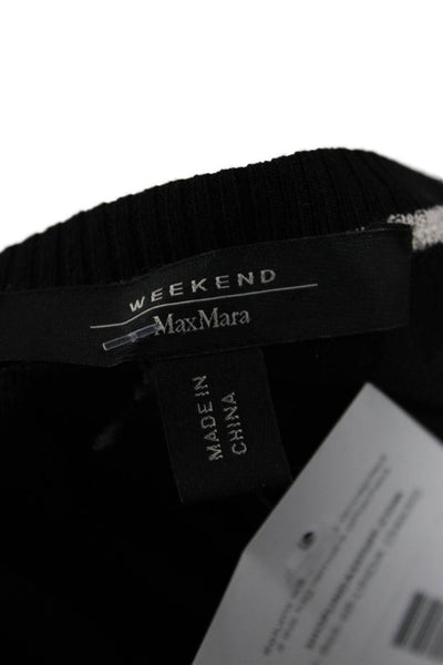Max Mara Womens Cashmere Blend Check Long Sleeve Top Round Neck Black Size S