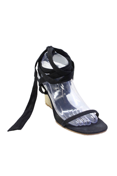 Reformation Womens Open Toe Espadrille Wedge Heels Black Size 9