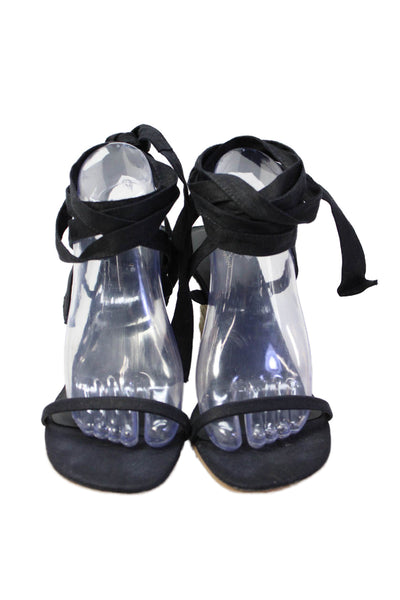 Reformation Womens Open Toe Espadrille Wedge Heels Black Size 9