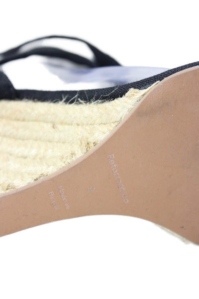 Reformation Womens Open Toe Espadrille Wedge Heels Black Size 9