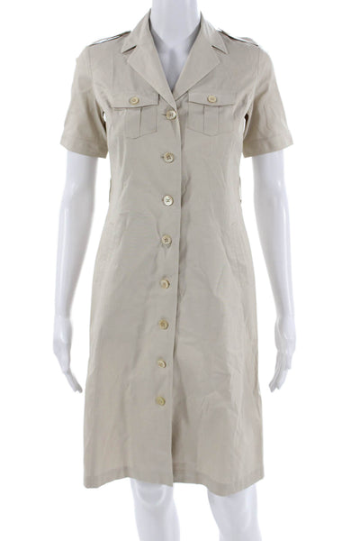 Brooks Brothers Womens Shirt Dress Beige Short Sleeve Knee Length Size 0P