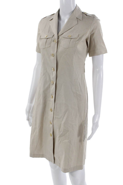 Brooks Brothers Womens Shirt Dress Beige Short Sleeve Knee Length Size 0P