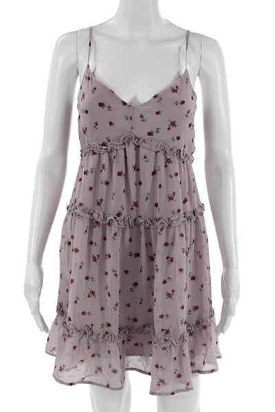 Trixxi Womens Purple Floral V-Neck Sundress Sleeveless Juniors Size M