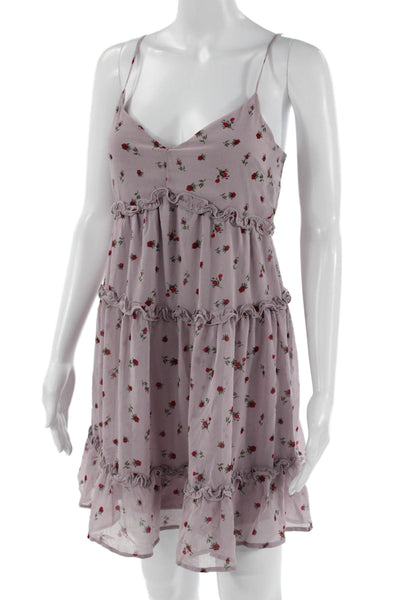 Trixxi Womens Purple Floral V-Neck Sundress Sleeveless Juniors Size M