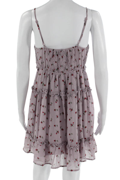 Trixxi Womens Purple Floral V-Neck Sundress Sleeveless Juniors Size M
