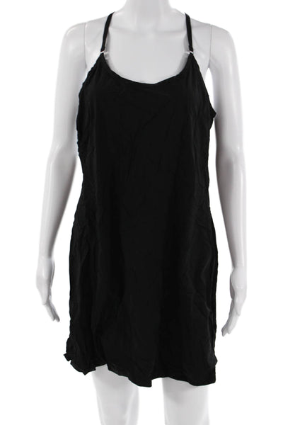 Calvin Klein Women Black Nylon Slip Dress Short Sleeveless Buckle Size L