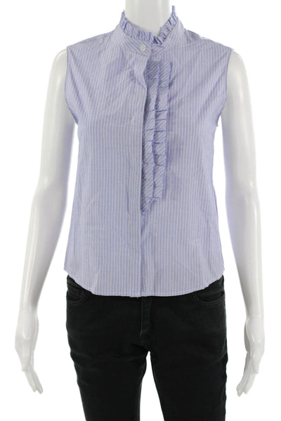 Drew Womens Sleeveless Striped High Neck Blouse Light Blue Size XS