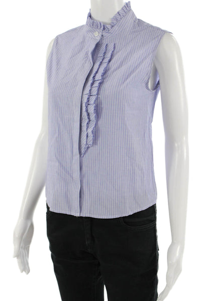 Drew Womens Sleeveless Striped High Neck Blouse Light Blue Size XS