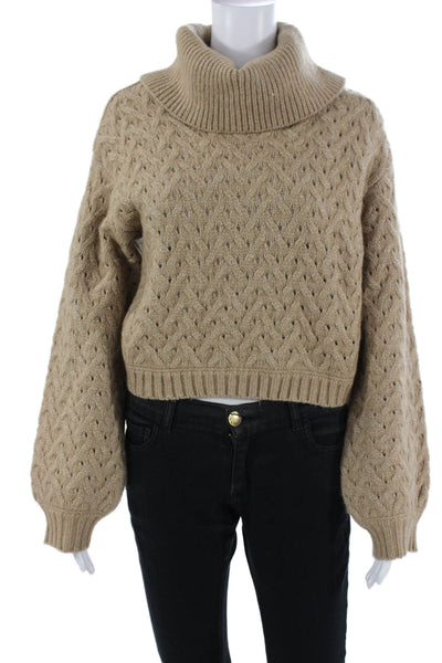 DH New York Women Beige Turtleneck Long Sleeve Pullover Sweater Button Size M