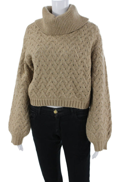 DH New York Women Beige Turtleneck Long Sleeve Pullover Sweater Button Size M