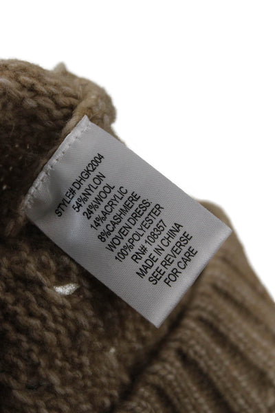 DH New York Women Beige Turtleneck Long Sleeve Pullover Sweater Button Size M
