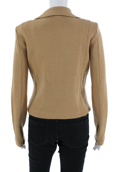 Minnie Rose Womens Beige Biker Jacket Collared Button Long Sleeve Size S