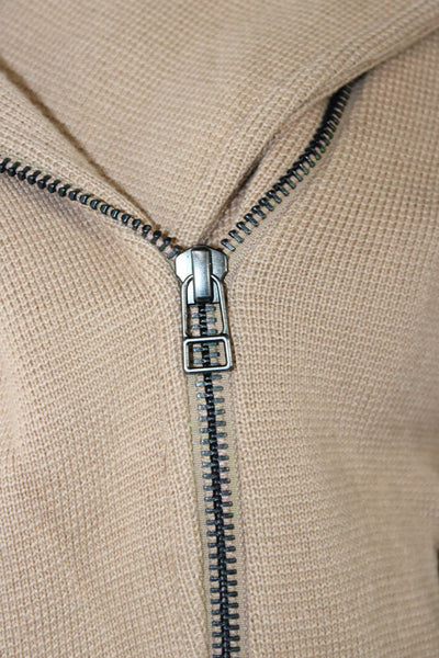 Minnie Rose Womens Beige Biker Jacket Collared Button Long Sleeve Size S