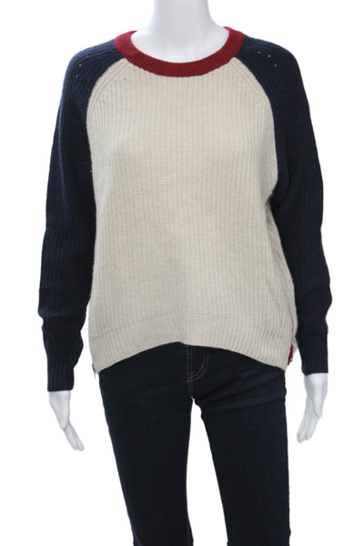 Autumn Cashmere Unisex Beige Plaid Wool Pullover Sweater Crew Neck Zip Size M