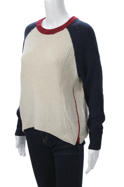 Autumn Cashmere Unisex Beige Plaid Wool Pullover Sweater Crew Neck Zip Size M