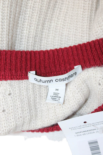 Autumn Cashmere Unisex Beige Plaid Wool Pullover Sweater Crew Neck Zip Size M