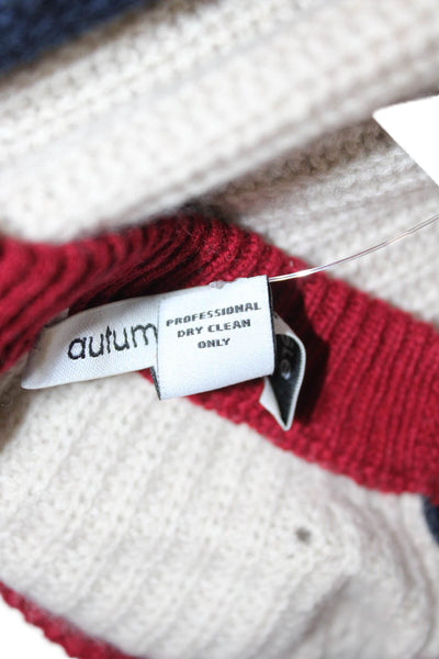 Autumn Cashmere Unisex Beige Plaid Wool Pullover Sweater Crew Neck Zip Size M