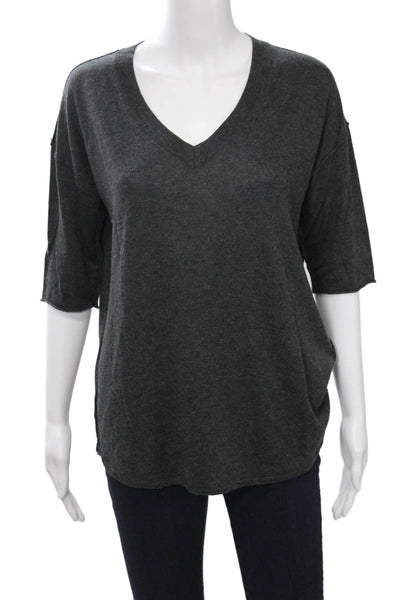 ATM Womens Basic V-Neck Dark Gray T-Shirt 3/4 Sleeve Size M