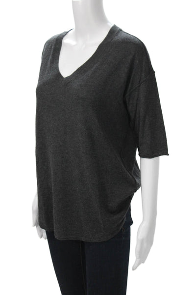 ATM Womens Basic V-Neck Dark Gray T-Shirt 3/4 Sleeve Size M