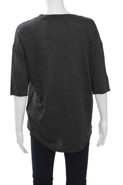 ATM Womens Basic V-Neck Dark Gray T-Shirt 3/4 Sleeve Size M