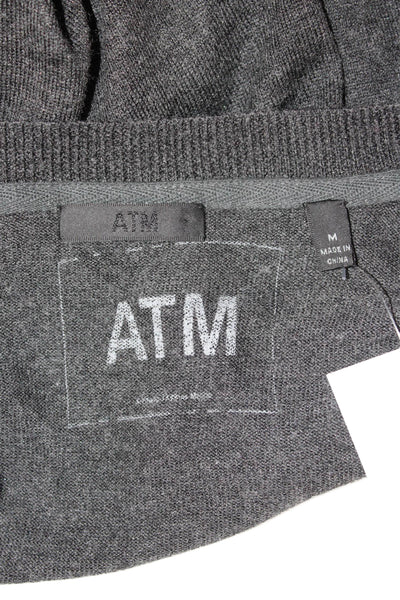 ATM Womens Basic V-Neck Dark Gray T-Shirt 3/4 Sleeve Size M