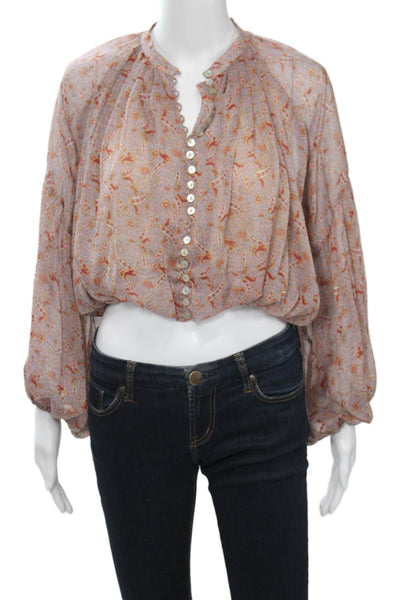 Zara Women Cropped Paisley Mock Neck Long Sleeve Blouse Multi-Color Size S