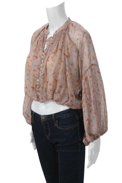 Zara Women Cropped Paisley Mock Neck Long Sleeve Blouse Multi-Color Size S