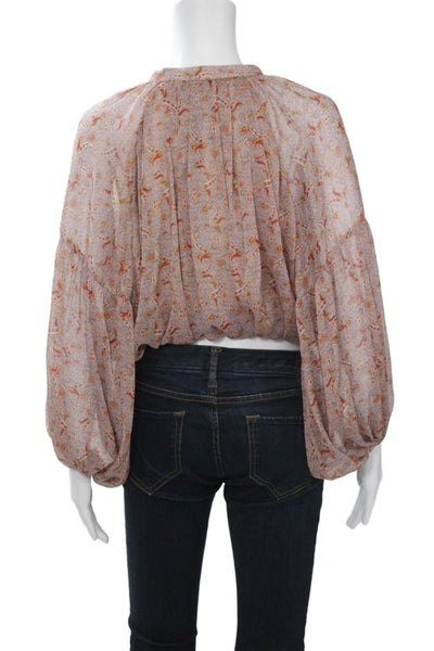 Zara Women Cropped Paisley Mock Neck Long Sleeve Blouse Multi-Color Size S