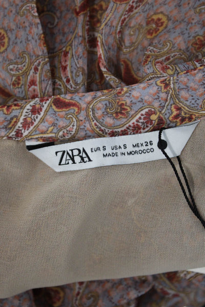 Zara Women Cropped Paisley Mock Neck Long Sleeve Blouse Multi-Color Size S