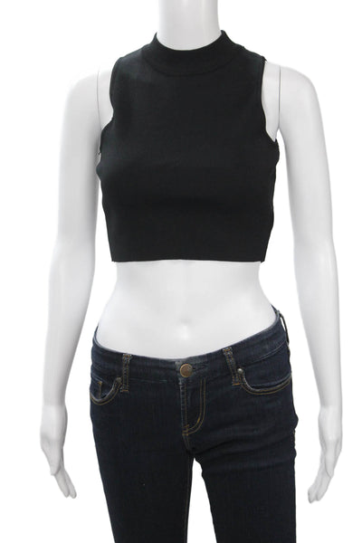 Carmar Womens Cropped Mock Neck Sleeveless Tank Black Rayon Nylon Size S