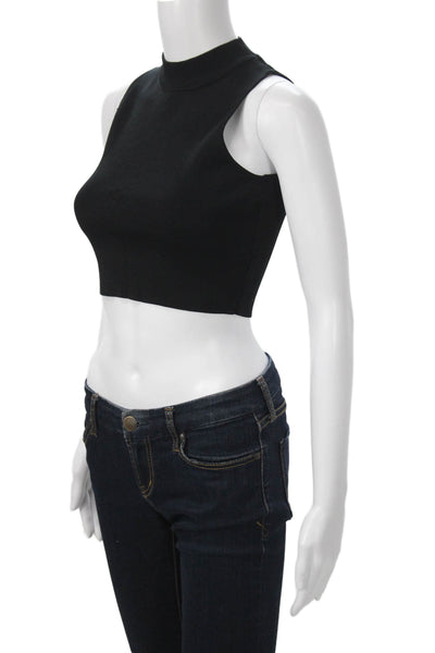 Carmar Womens Cropped Mock Neck Sleeveless Tank Black Rayon Nylon Size S