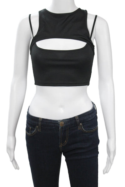 Tiger Mist Womens Cropped Black High Neck Tank Sleeveless Size S