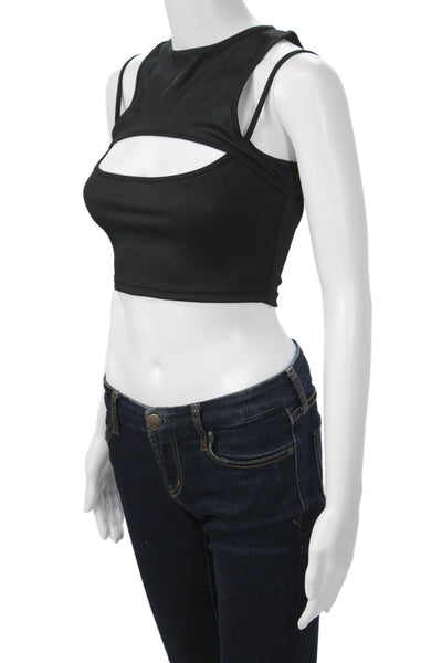 Tiger Mist Womens Cropped Black High Neck Tank Sleeveless Size S